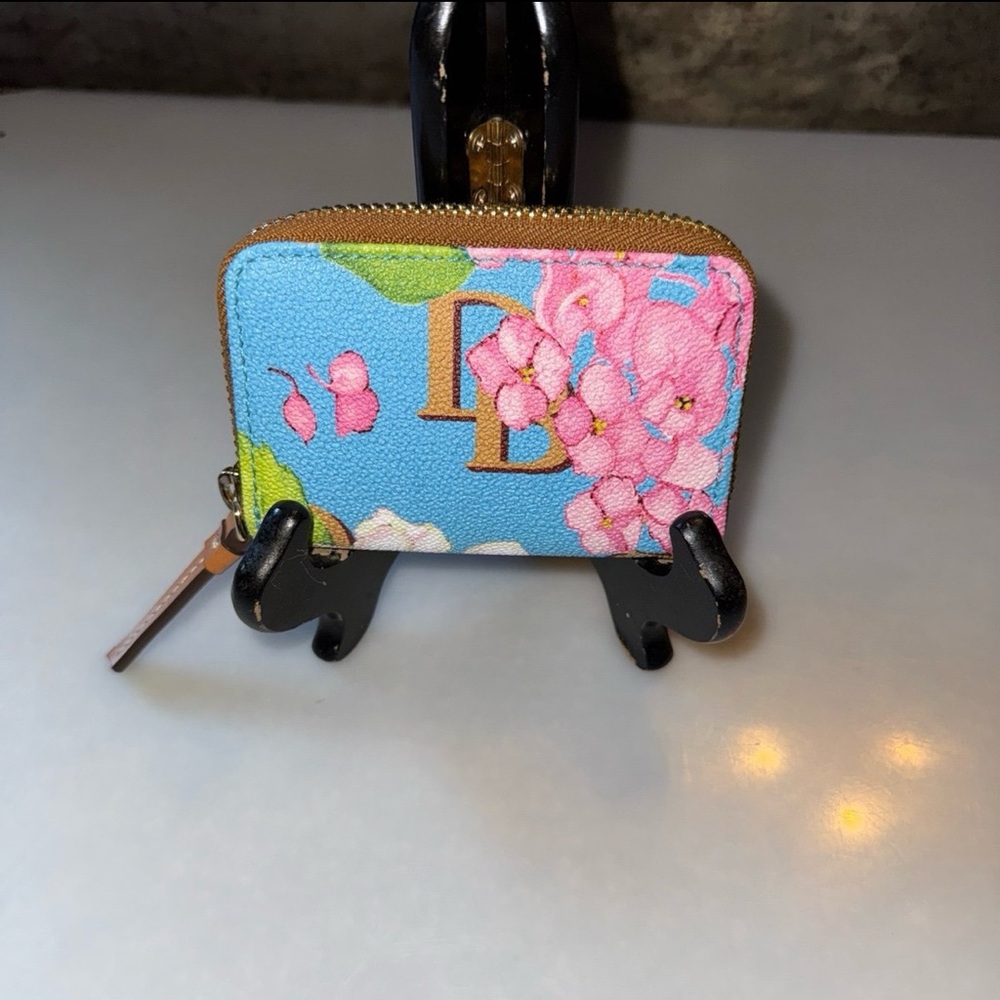 Dooney & Bourke Hydrangea Monogram Zip Around Credit Card Case